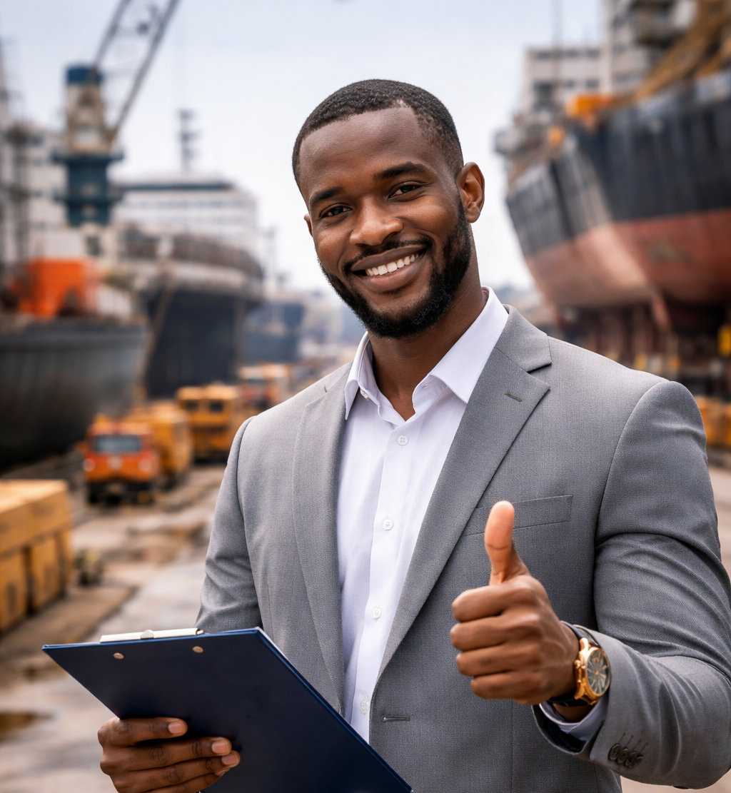 Confident businessman at the port