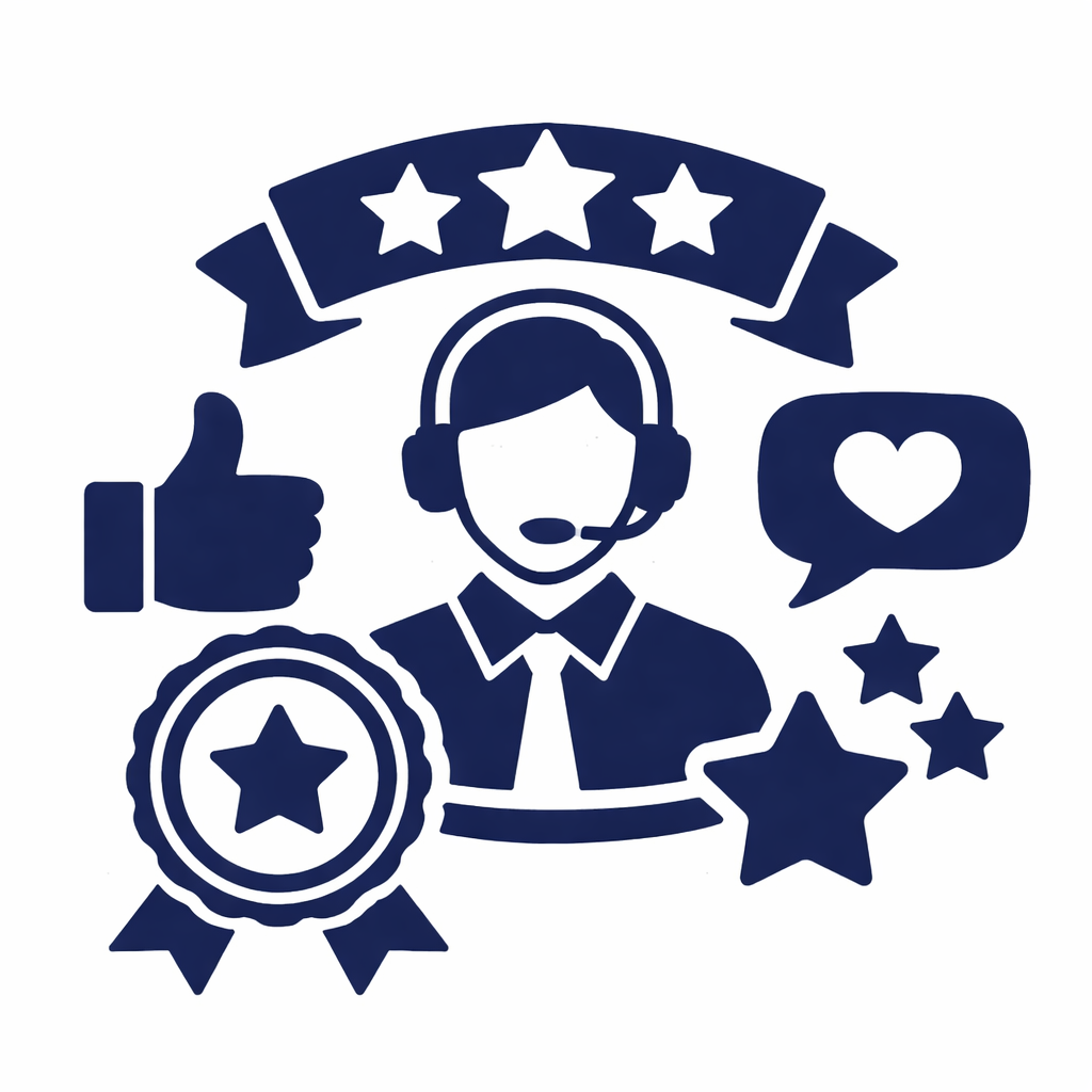 Customer satisfaction icon in navy blue