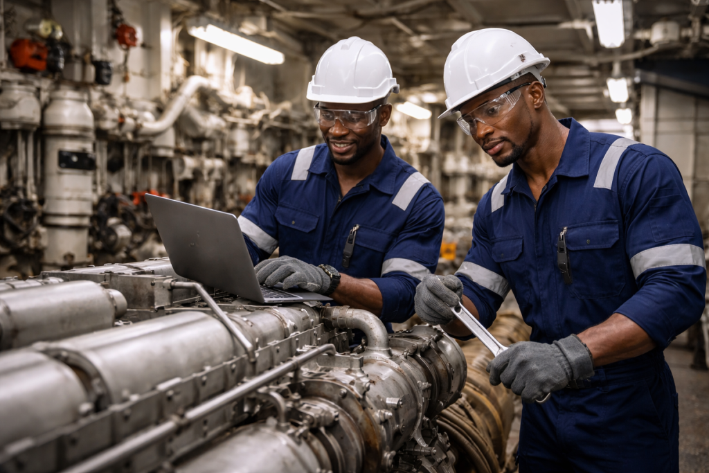 Engineers working in the engine room